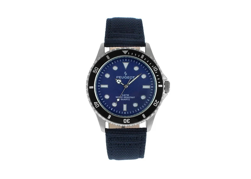 Peugeot Men's 42mm Sport Bezel Watch with Blue Dial and Canvas Strap