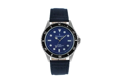 Peugeot Men's 42mm Sport Bezel Watch with Blue Dial and Canvas Strap