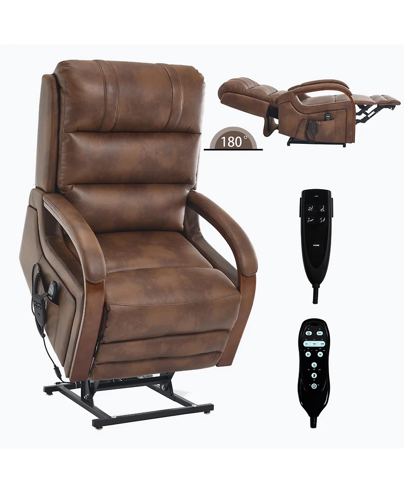 Casainc Power Leatheraire Lift Recliner Chair Dual Motor Infinite Position Up to 350 Lbs with Solid Wood Armrests, Heat Massage and Heavy Duty Motion