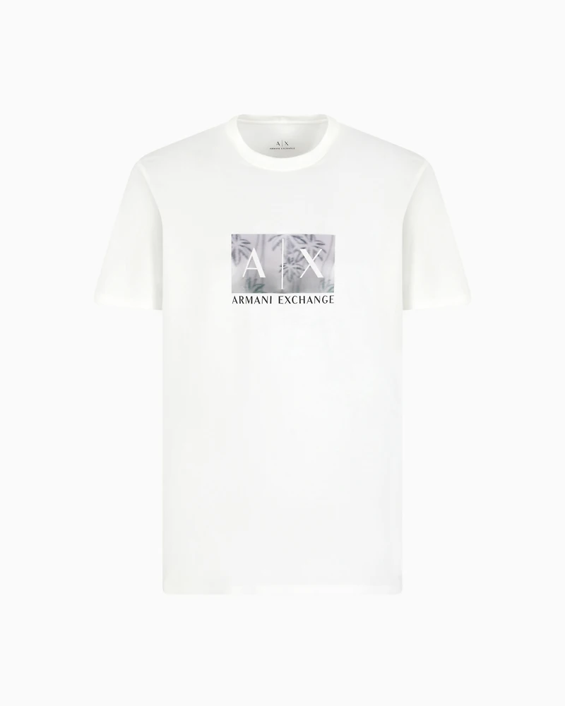 A|X Armani Exchange Men's Short Sleeve Crewneck Palm Tree Logo Graphic T-Shirt