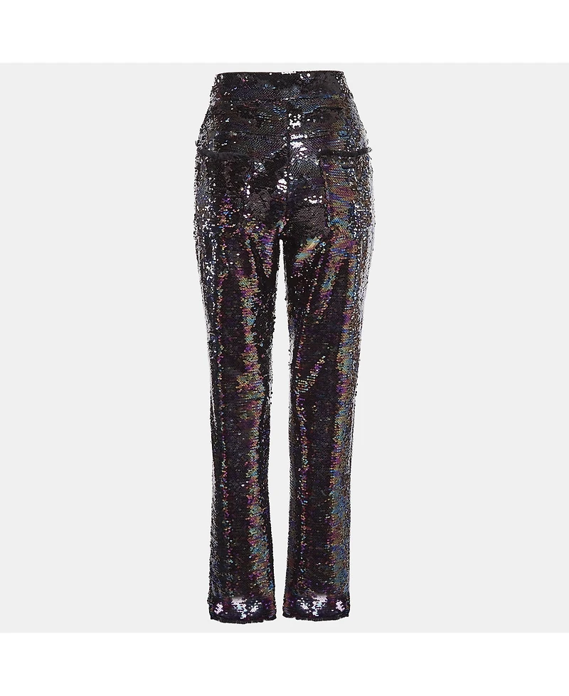 Pre-Owned Balmain Women's Purple Fringe Trim Sequin Pants