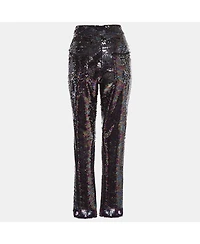 Pre-Owned Balmain Women's Purple Fringe Trim Sequin Pants