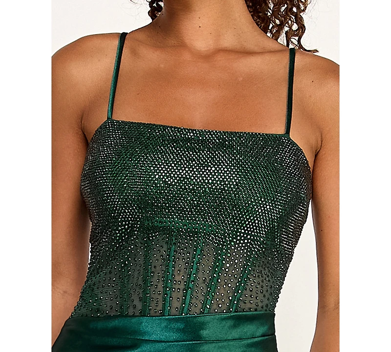 City Studios Juniors' Square Neck Side Slit Gown