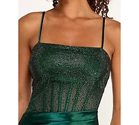 City Studios Juniors' Square Neck Side Slit Gown