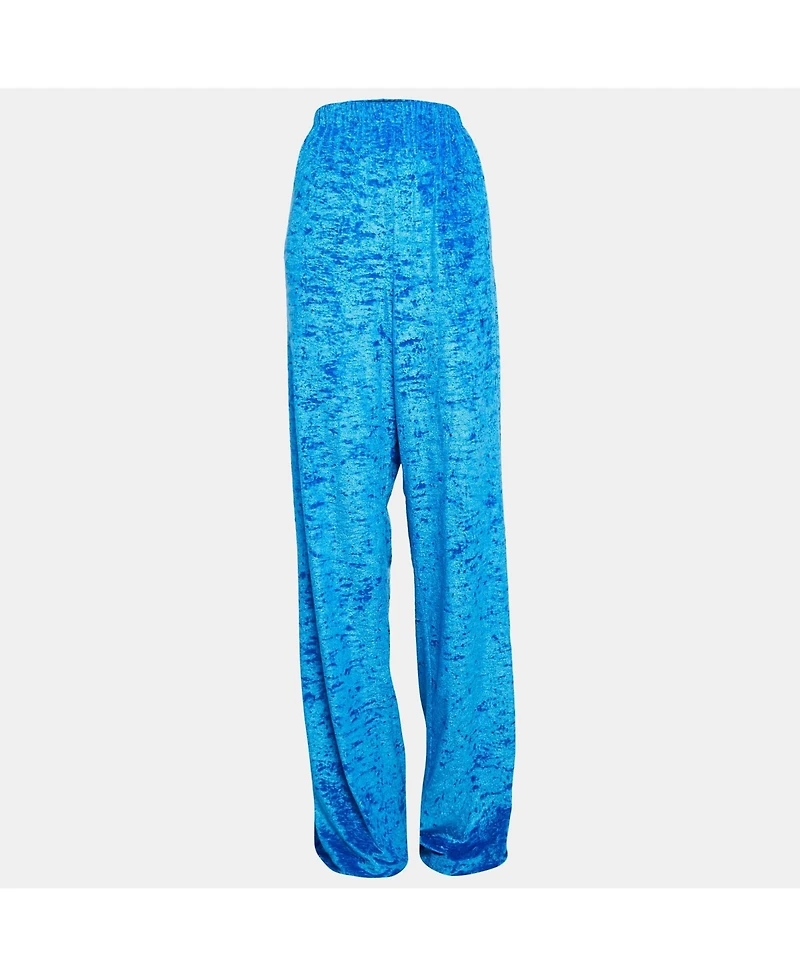 Pre-Owned Balenciaga Women's Blue Velour Wide-Leg Pants