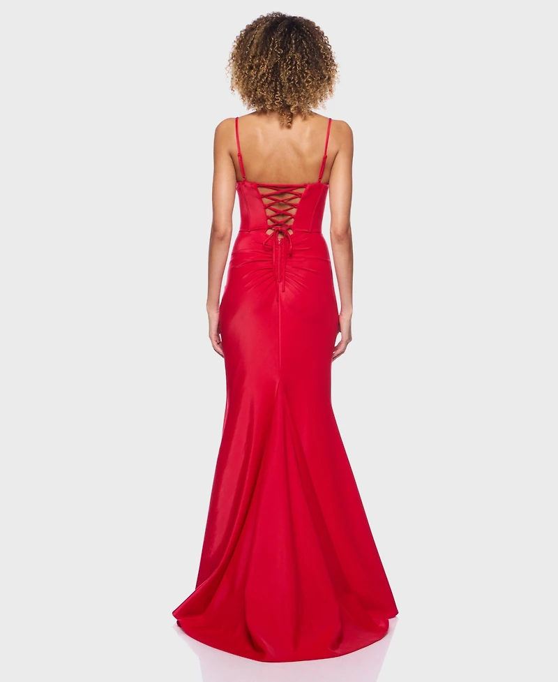 B Darlin Juniors' Spaghetti Straps Lace-Up Back Long Dress