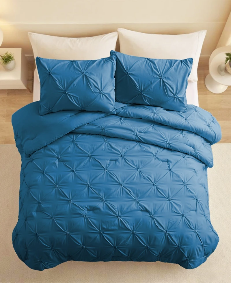 Unikome 3 Piece Pinch Pleated Down Alternative Comforter Set