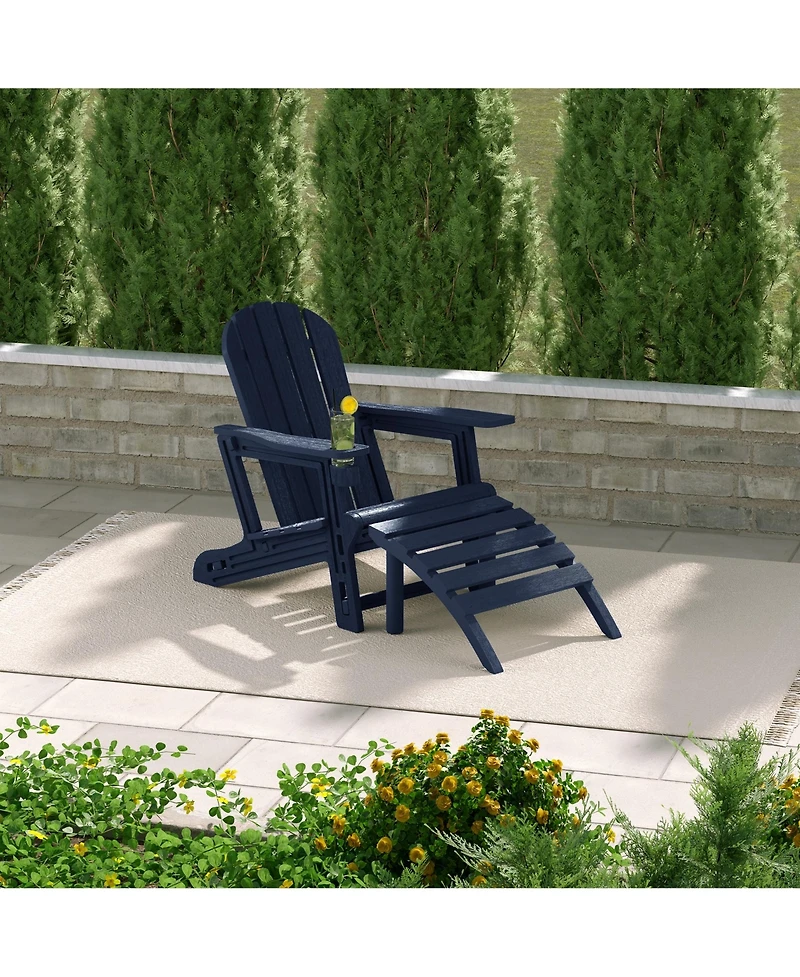 No-Tools Outdoor Hdpe Patio Adirondack Chair with Ottoman