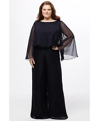 Celebrations by Sydney's Closet Women's Scoop Neck Wide Leg Jumpsuit with Sleeves