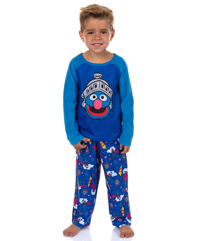 Sesame Street Toddler Boys Super Grover Character 2PC Long-Sleeve Sleep Shirt Pajama Pant Set Lounge