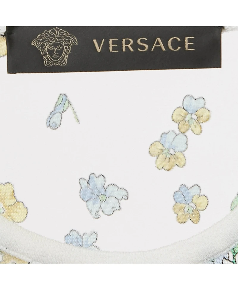 Pre-Owned Versace Women's White Floral Print Mesh And Knit Flared Midi Dress