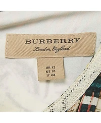 Pre-Owned Burberry Women's Multicolor Framed Heads Print Silk Lace Trim Maxi Dress
