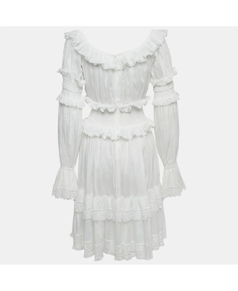 Pre-Owned Dolce & Gabbana Women's White Lace Trim Cotton Ruffled Short Dress