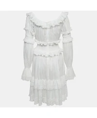 Pre-Owned Dolce & Gabbana Women's White Lace Trim Cotton Ruffled Short Dress