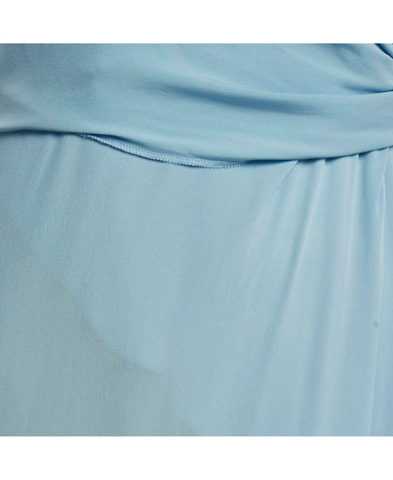 Pre-Owned Versace Women's Collection Blue Silk Drape Detail Maxi Dress