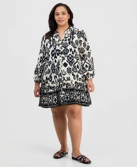 Raviya Plus Printed Button-Down Swim Cover Up Dress