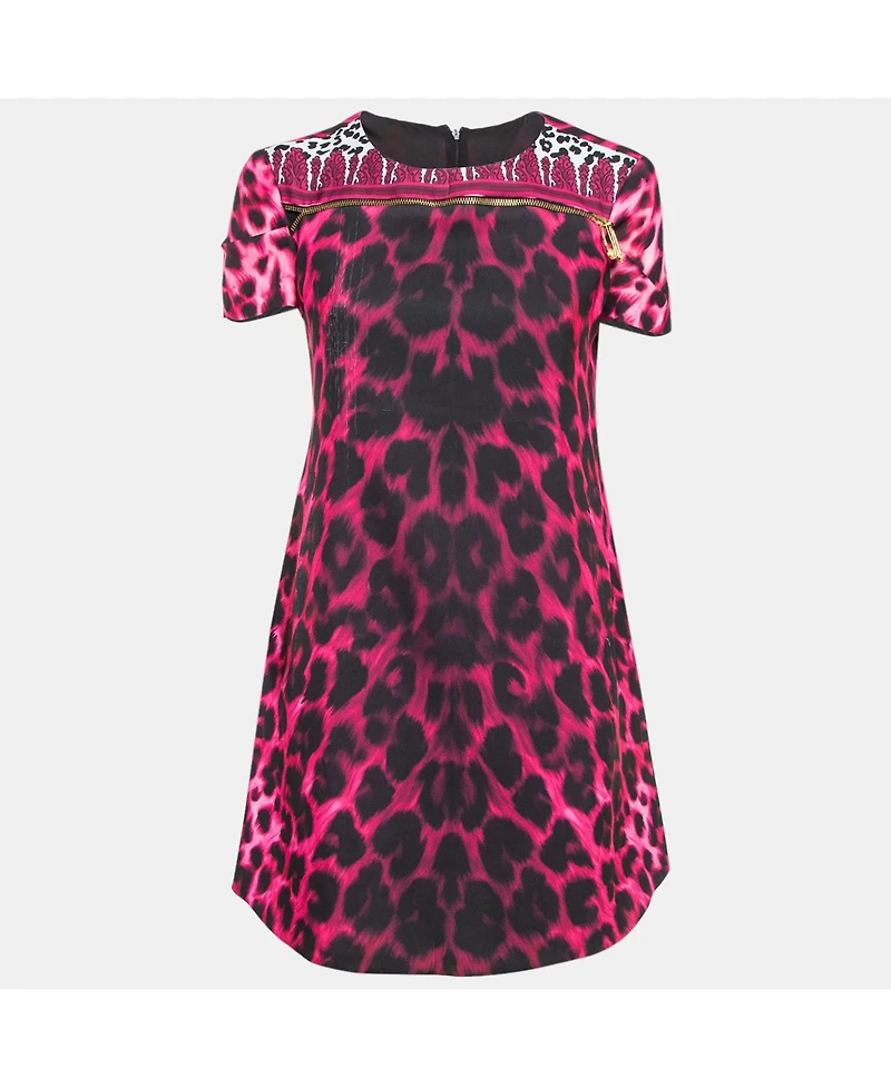Pre-Owned Versace Women's Pre-Owned Versus Versace Pink Animal Print Zip Detail Mini Dress