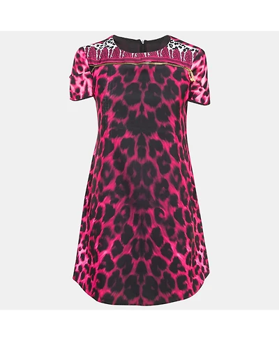 Pre-Owned Versace Women's Pre-Owned Versus Versace Pink Animal Print Zip Detail Mini Dress