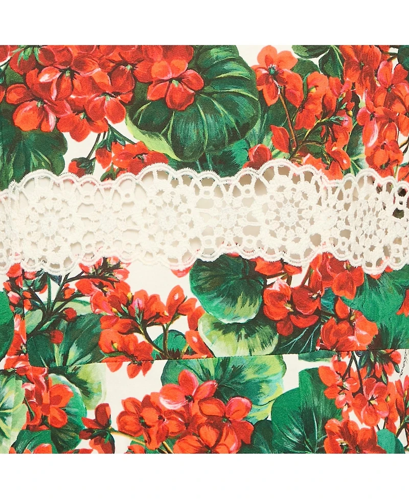 Pre-Owned Dolce & Gabbana Women's Multicolor Floral Print Crepe Lace Panel Detail Midi Dress