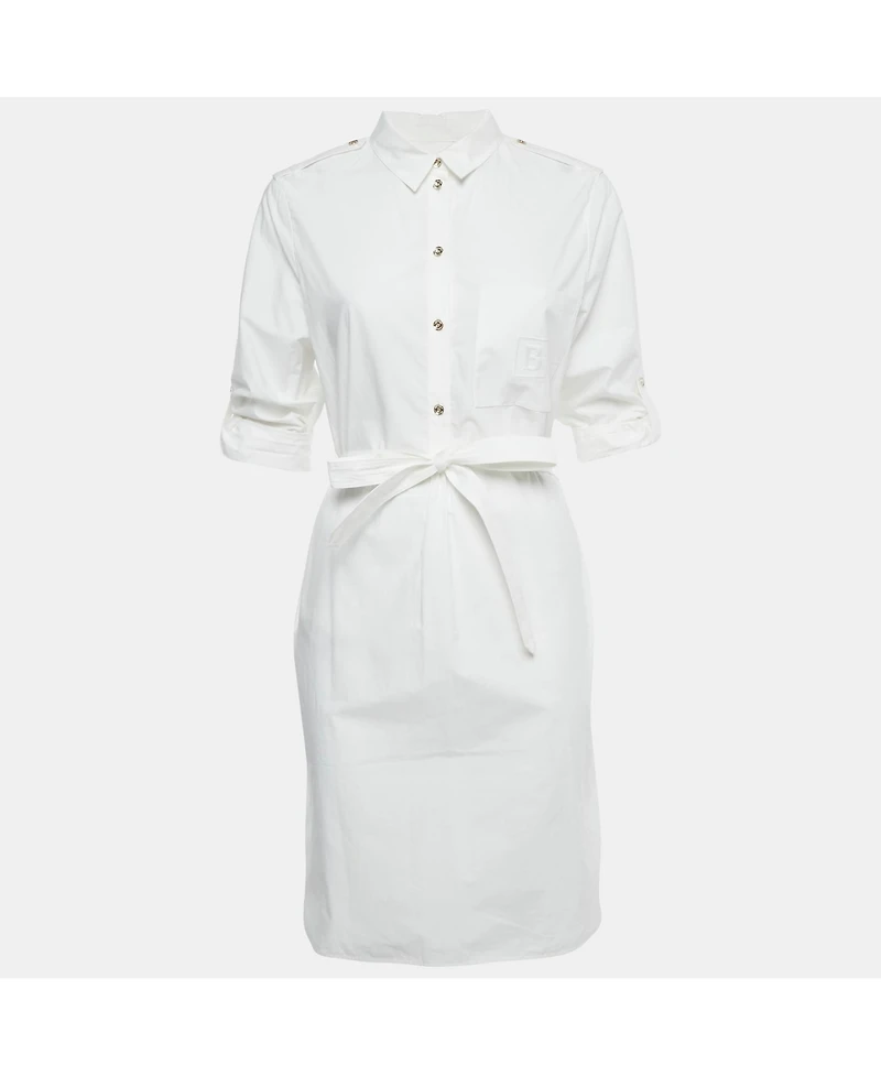 Pre-Owned Burberry Women's White Cotton Belted Mini Dress