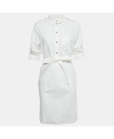 Pre-Owned Burberry Women's White Cotton Belted Mini Dress