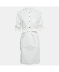 Pre-Owned Burberry Women's White Cotton Belted Mini Dress