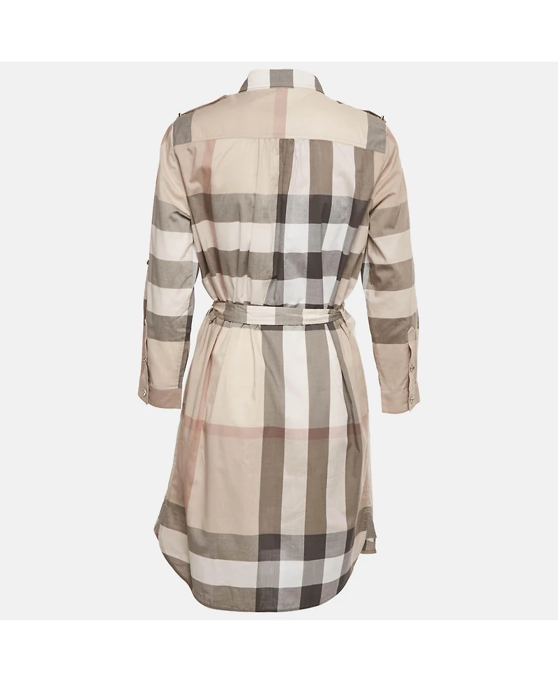 Pre-Owned Burberry Women's Beige Checkered Print Cotton Mini Shirt Dress