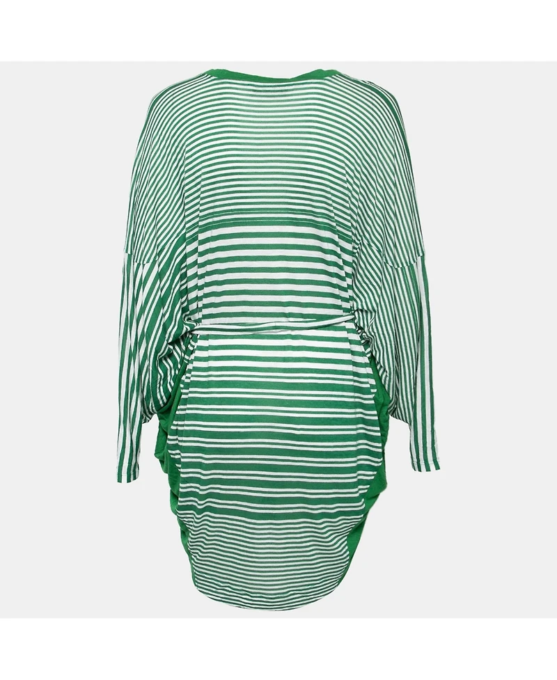 Pre-Owned Stella Mccartney Women's Green Striped Linen Blend Knit Oversized Belted Mini Dress