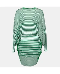 Pre-Owned Stella Mccartney Women's Green Striped Linen Blend Knit Oversized Belted Mini Dress