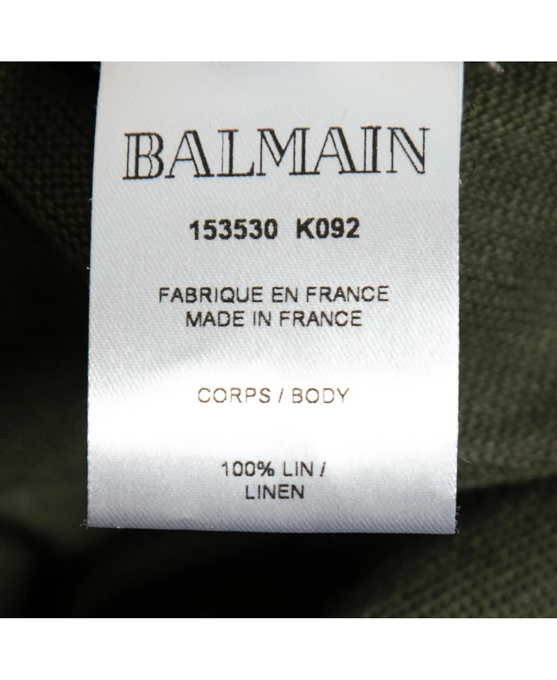 Pre-Owned Balmain Women's Kaki Green Knit Button-Embellished Belted Mini Dress