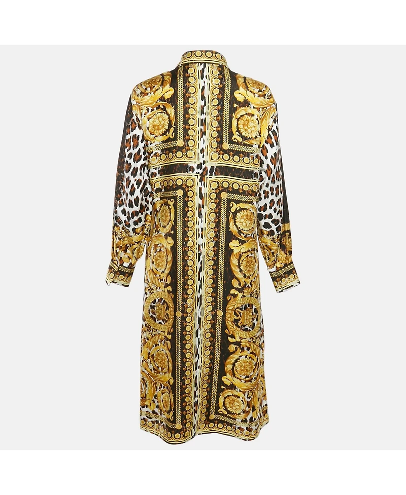 Pre-Owned Versace Women's Tribute Black Silk Wild Baroque Ss 1992 Shirt Dress