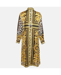 Pre-Owned Versace Women's Tribute Black Silk Wild Baroque Ss 1992 Shirt Dress