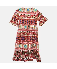 Pre-Owned Dolce & Gabbana Women's Multicolor Carretto Con Rose Print Cotton Flouce Dress
