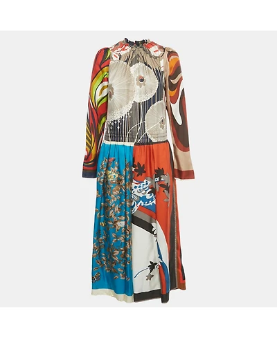Pre-Owned Dolce & Gabbana Women's Multicolor Printed Silk Midi Dress