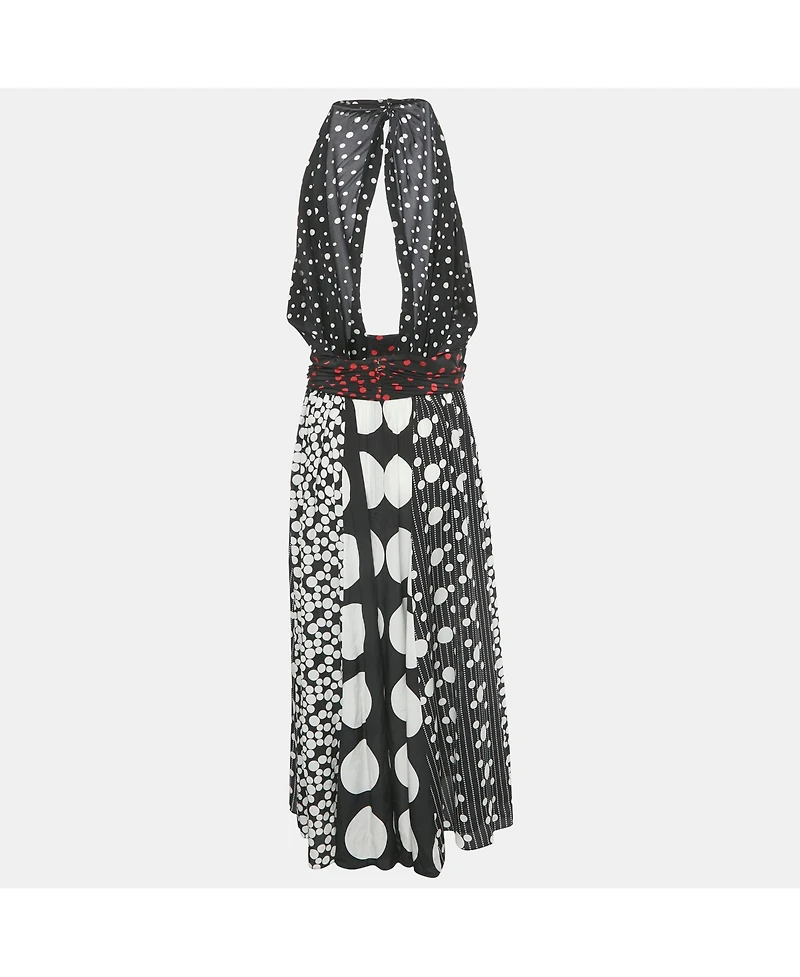 Pre-Owned Dolce & Gabbana Women's Black/white Polka Dot Print Silk Halter Neck Maxi Dress