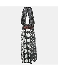 Pre-Owned Dolce & Gabbana Women's Black/white Polka Dot Print Silk Halter Neck Maxi Dress
