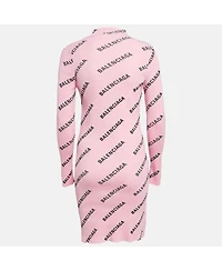 Pre-Owned Balenciaga Women's Pink Logo Print Rib Knit Bodycon Dress
