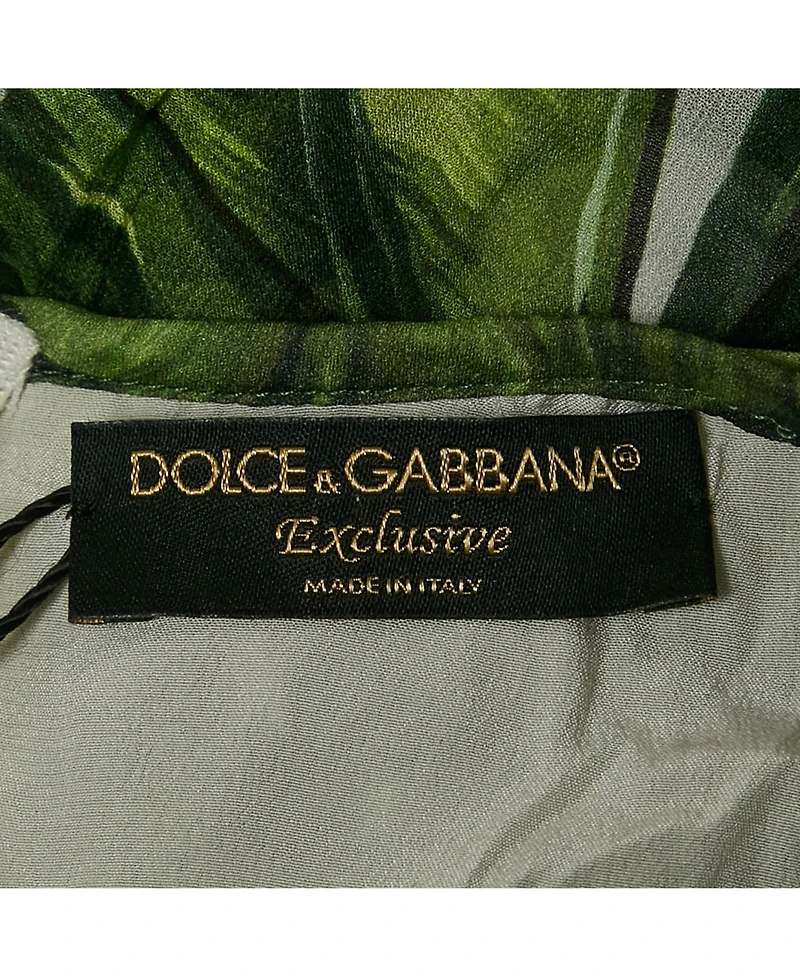 Pre-Owned Dolce & Gabbana Women's Green Tropical Print Silk Flounce Dress
