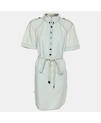 Pre-Owned Burberry Women's Brit Washed Blue Cotton Belted Dress