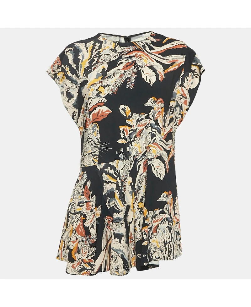 Pre-Owned Stella Mccartney Women's Navy Blue Printed Crepe Asymmetric Mini Dress