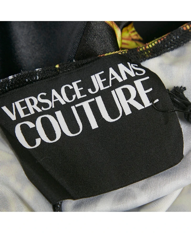 Pre-Owned Versace Women's Jeans Couture Black Printed Jersey Cut- Out Midi Dress