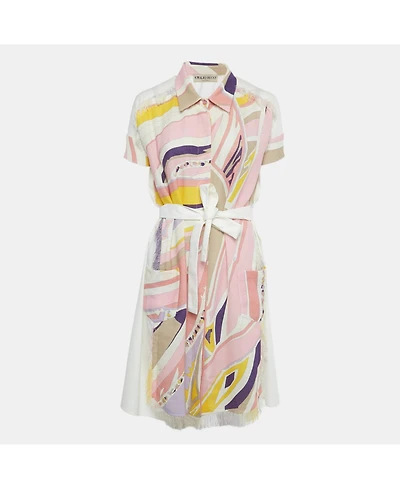 Pre-Owned Emilio Pucci Women's Multicolor Printed Cotton & Linen Frayed Mini Dress