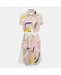 Pre-Owned Emilio Pucci Women's Multicolor Printed Cotton & Linen Frayed Mini Dress