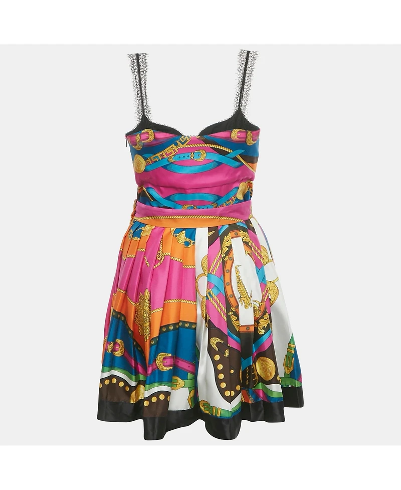 Pre-Owned Versace Women's Multicolor Printed Silk Top And Skirt Set