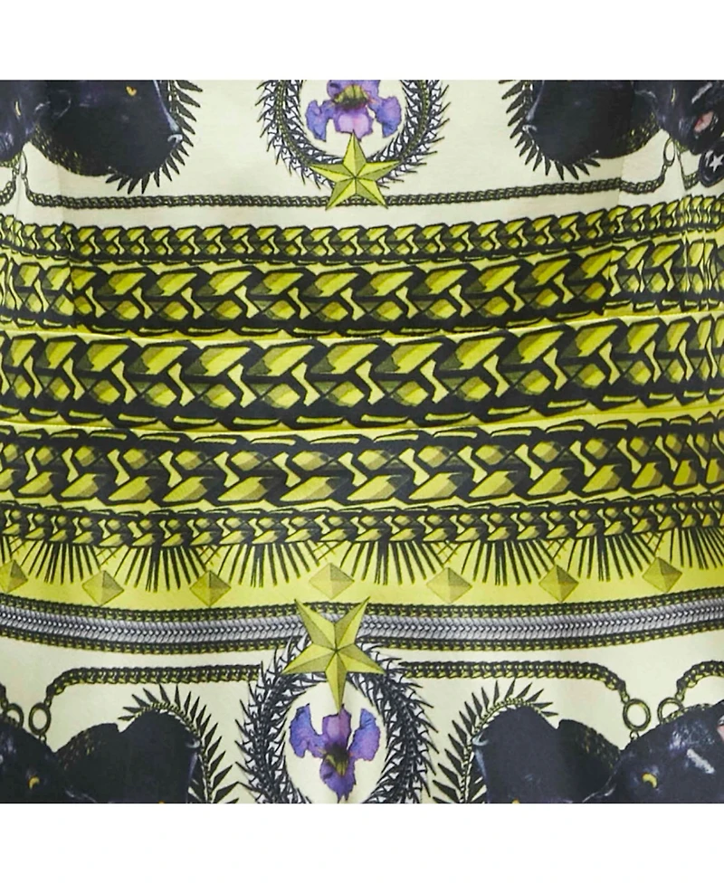 Pre-Owned Givenchy Women's Yellow Panther Print Satin Tulle Trim Short Dress