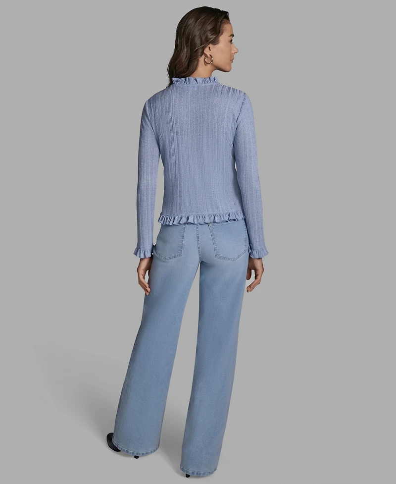 Bcbg Women's V-Neck Ruffle Hem Cardigan Sweater