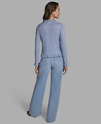 Bcbg Women's V-Neck Ruffle Hem Cardigan Sweater