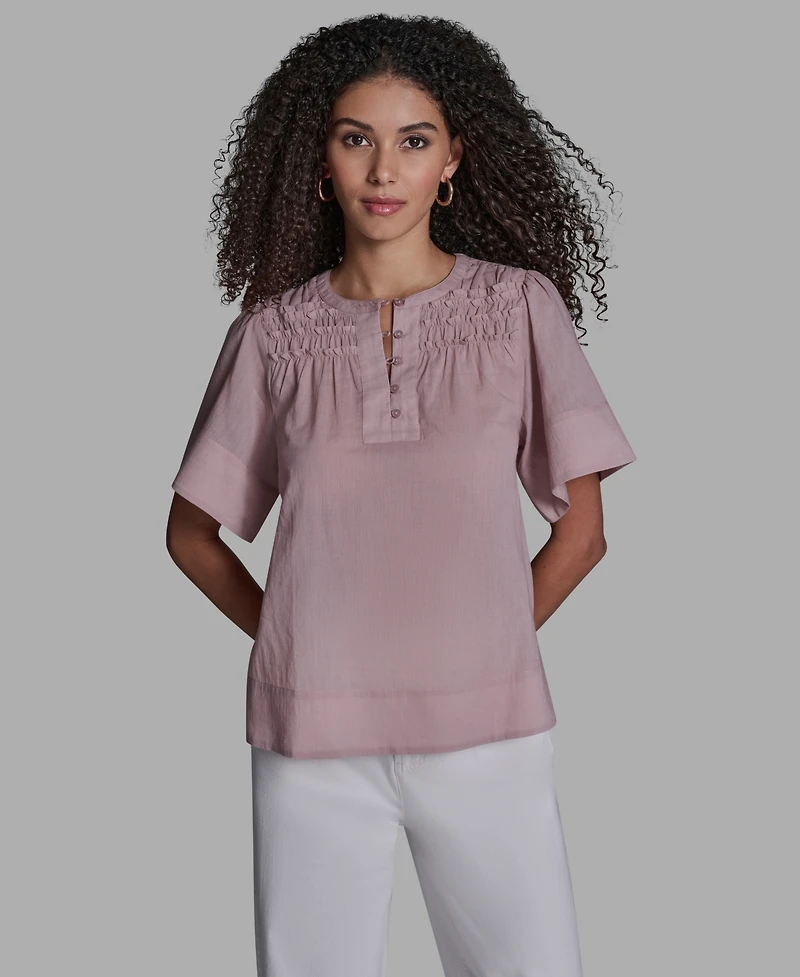 Bcbg Women's Short-Sleeve Smocked Top