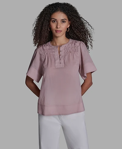 Bcbg Women's Short-Sleeve Smocked Top