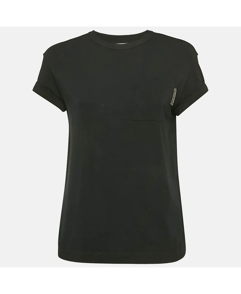 Pre-Owned Brunello Cucinelli Women's Black Jersey Monili Embellished T-Shirt